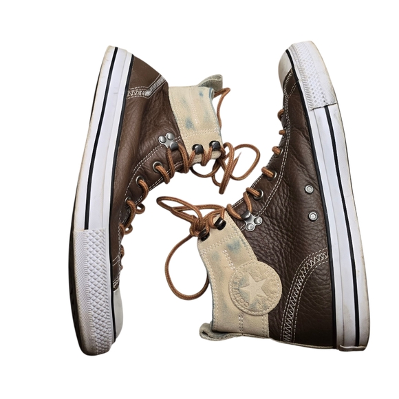 Converse Leather Brown Mid Top Unisex Sneakers Women's 12.5 Men's 10.5 - Picture 3 of 8